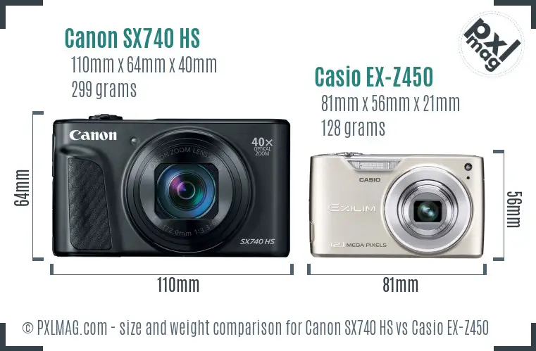 Canon SX740 HS vs Casio EX-Z450 size comparison