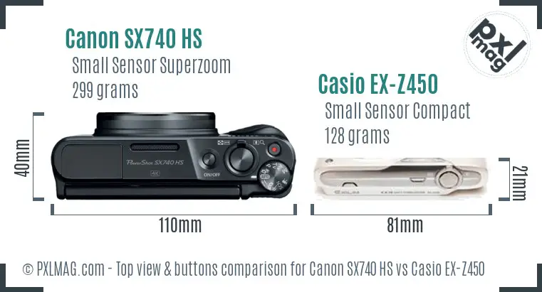 Canon SX740 HS vs Casio EX-Z450 top view buttons comparison