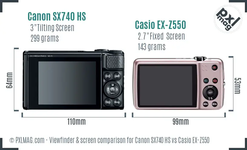 Canon SX740 HS vs Casio EX-Z550 Screen and Viewfinder comparison