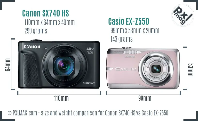Canon SX740 HS vs Casio EX-Z550 size comparison
