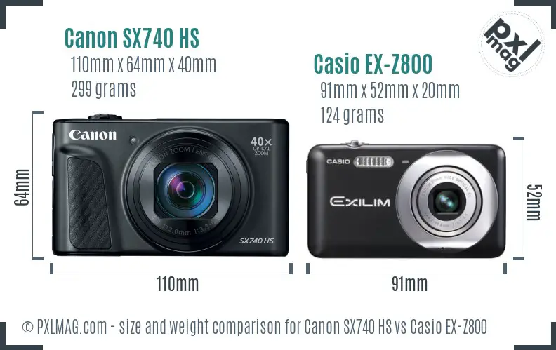 Canon SX740 HS vs Casio EX-Z800 size comparison