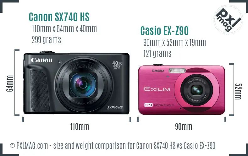 Canon SX740 HS vs Casio EX-Z90 size comparison
