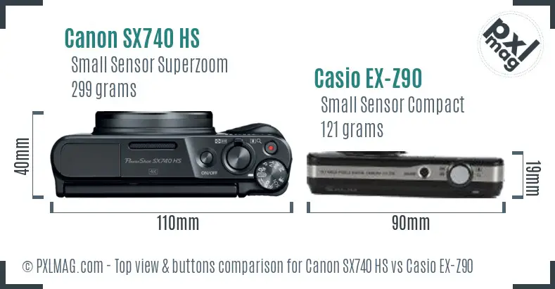 Canon SX740 HS vs Casio EX-Z90 top view buttons comparison