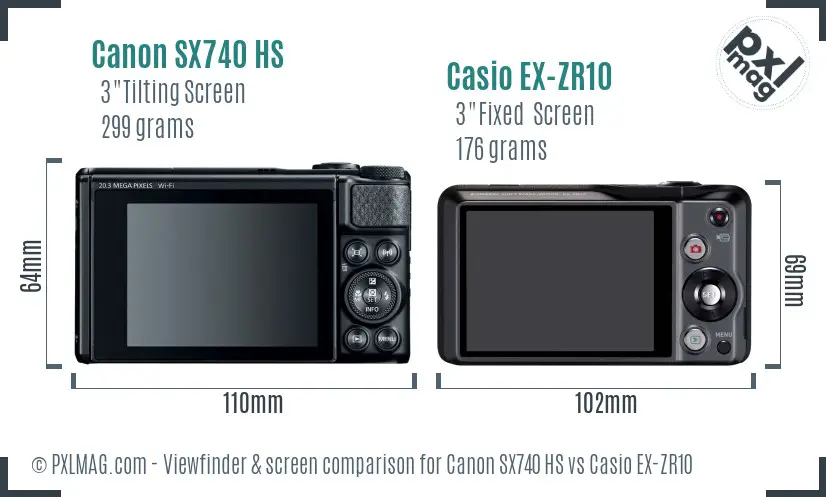 Canon SX740 HS vs Casio EX-ZR10 Screen and Viewfinder comparison