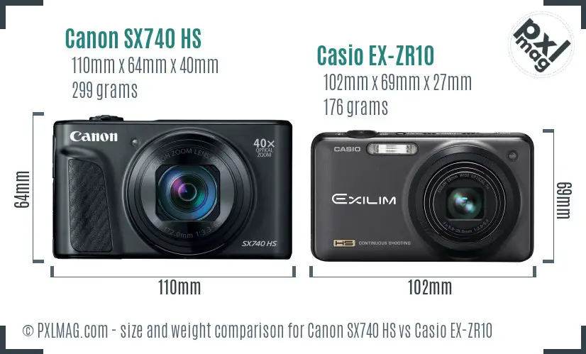 Canon SX740 HS vs Casio EX-ZR10 size comparison