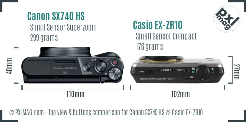 Canon SX740 HS vs Casio EX-ZR10 top view buttons comparison
