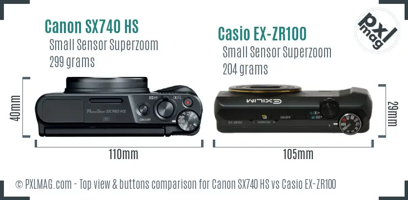 Canon SX740 HS vs Casio EX-ZR100 top view buttons comparison