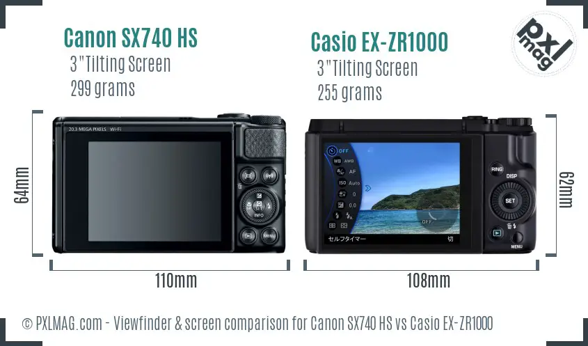 Canon SX740 HS vs Casio EX-ZR1000 Screen and Viewfinder comparison