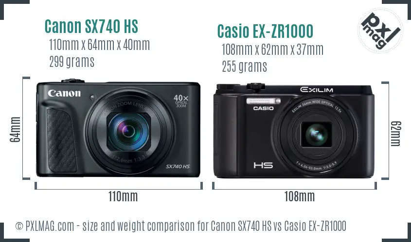 Canon SX740 HS vs Casio EX-ZR1000 size comparison