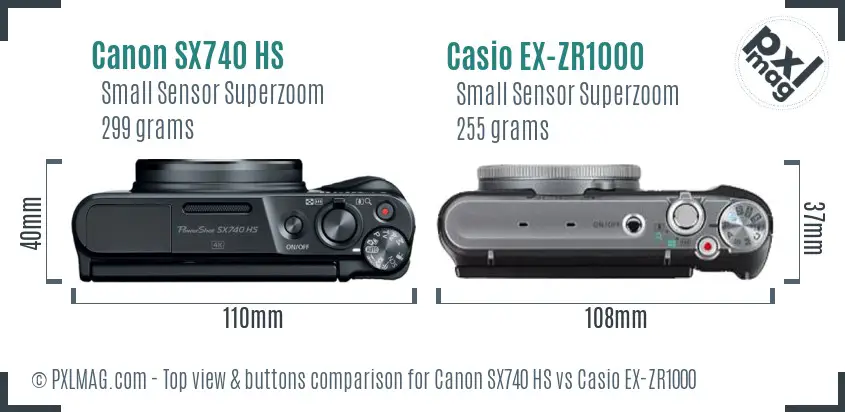 Canon SX740 HS vs Casio EX-ZR1000 top view buttons comparison