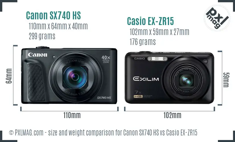 Canon SX740 HS vs Casio EX-ZR15 size comparison