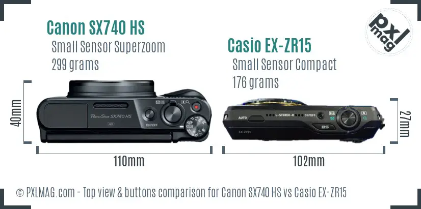 Canon SX740 HS vs Casio EX-ZR15 top view buttons comparison
