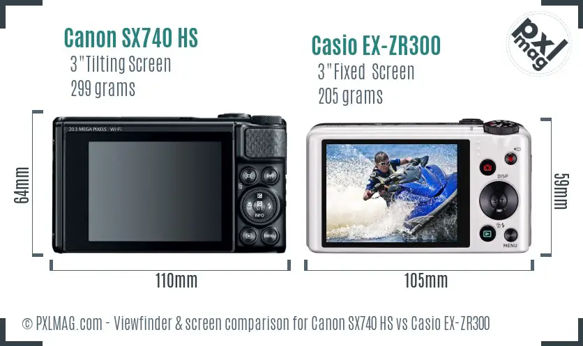Canon SX740 HS vs Casio EX-ZR300 Screen and Viewfinder comparison