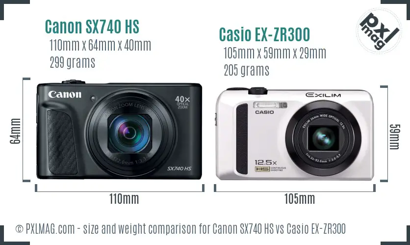Canon SX740 HS vs Casio EX-ZR300 size comparison