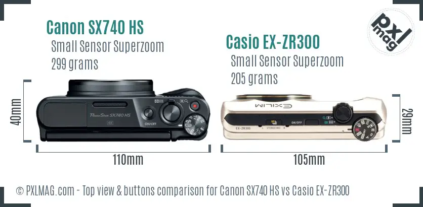 Canon SX740 HS vs Casio EX-ZR300 top view buttons comparison