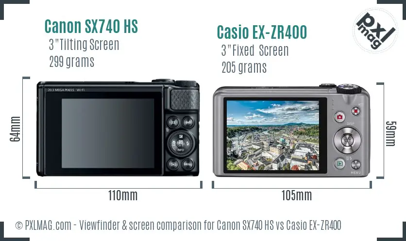 Canon SX740 HS vs Casio EX-ZR400 Screen and Viewfinder comparison