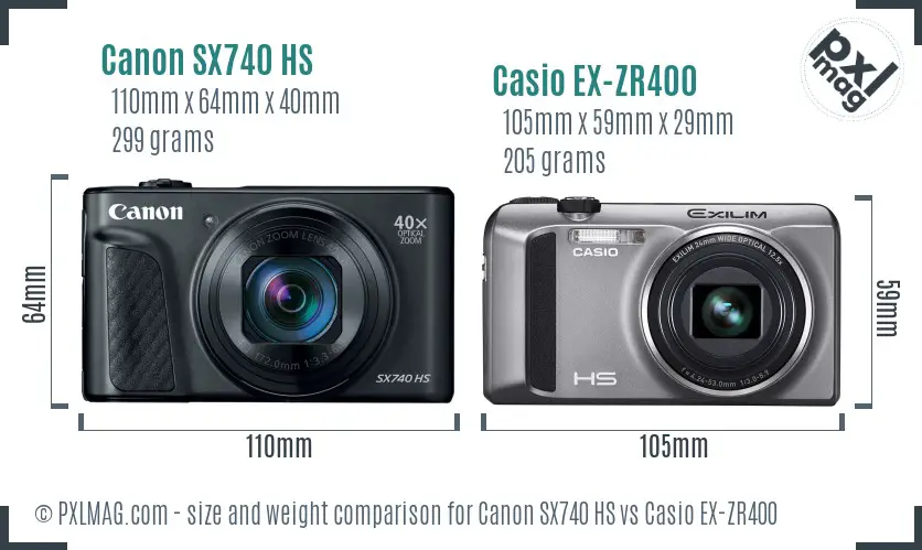 Canon SX740 HS vs Casio EX-ZR400 size comparison