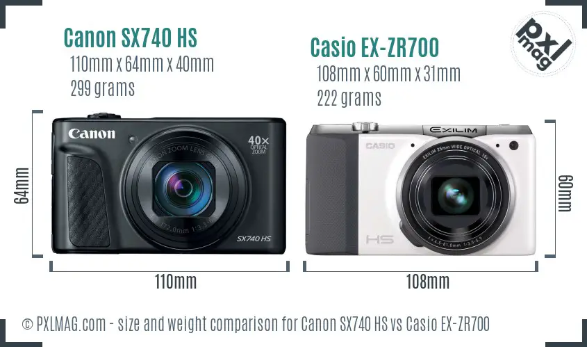 Canon SX740 HS vs Casio EX-ZR700 size comparison