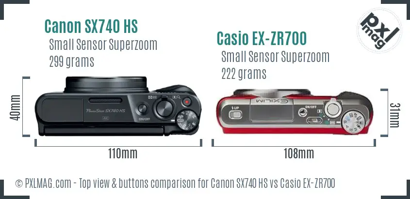 Canon SX740 HS vs Casio EX-ZR700 top view buttons comparison