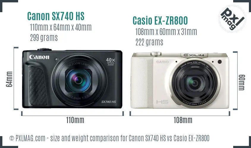 Canon SX740 HS vs Casio EX-ZR800 size comparison