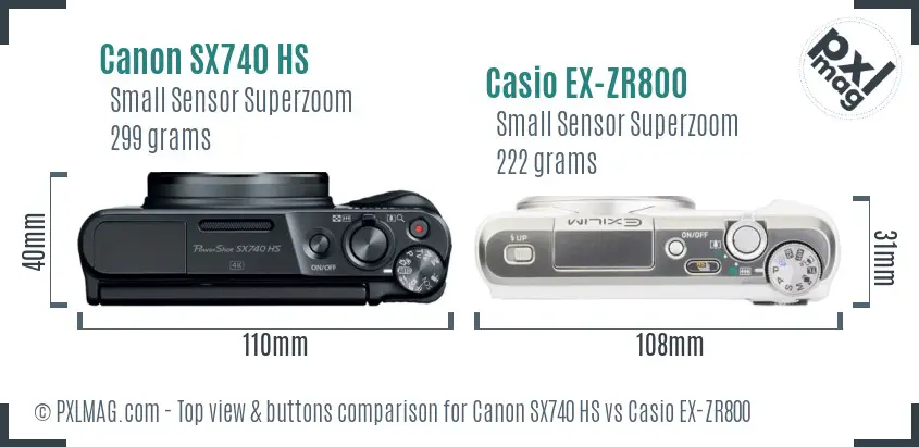 Canon SX740 HS vs Casio EX-ZR800 top view buttons comparison