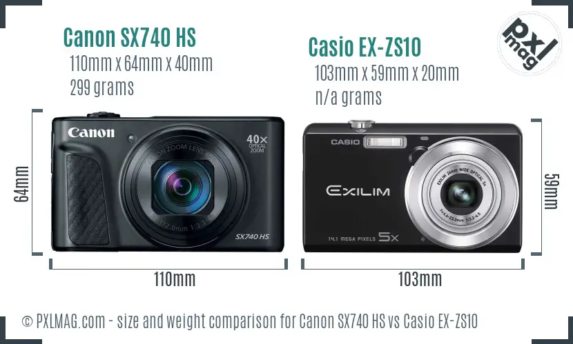 Canon SX740 HS vs Casio EX-ZS10 size comparison Canon SX740 HS vs Casio EX-ZS10 size comparison