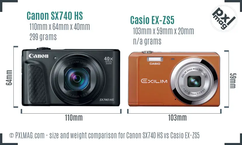Canon SX740 HS vs Casio EX-ZS5 size comparison