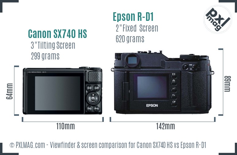 Canon SX740 HS vs Epson R-D1 Screen and Viewfinder comparison