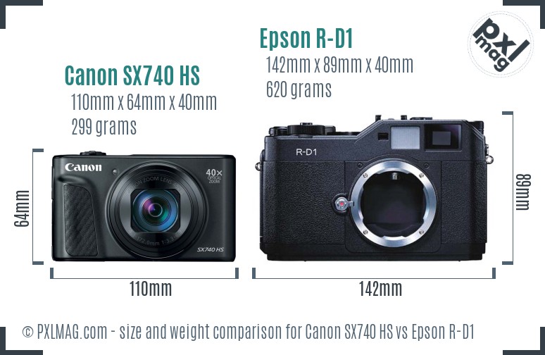 Canon SX740 HS vs Epson R-D1 size comparison