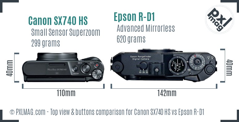 Canon SX740 HS vs Epson R-D1 top view buttons comparison
