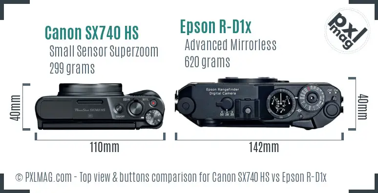 Canon SX740 HS vs Epson R-D1x top view buttons comparison