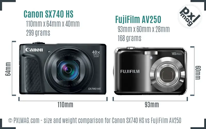 Canon SX740 HS vs FujiFilm AV250 size comparison Canon SX740 HS vs FujiFilm AV250 size comparison