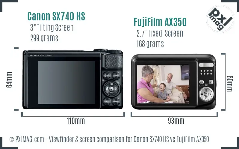 Canon SX740 HS vs FujiFilm AX350 Screen and Viewfinder comparison