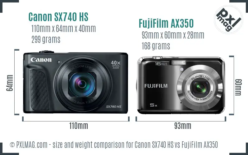 Canon SX740 HS vs FujiFilm AX350 size comparison