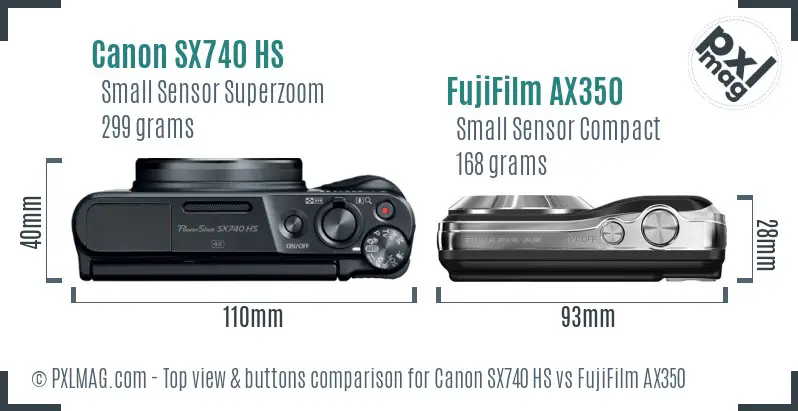 Canon SX740 HS vs FujiFilm AX350 top view buttons comparison