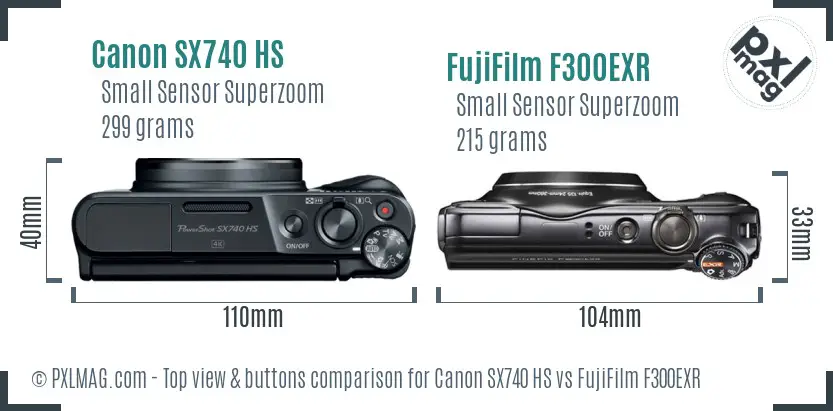 Canon SX740 HS vs FujiFilm F300EXR top view buttons comparison