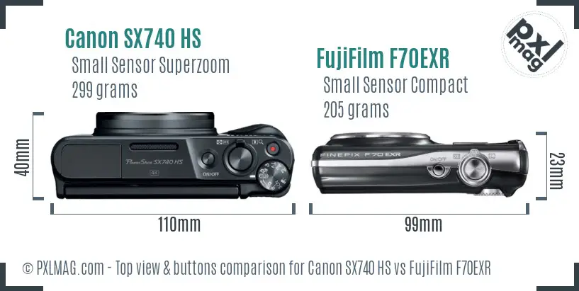 Canon SX740 HS vs FujiFilm F70EXR top view buttons comparison