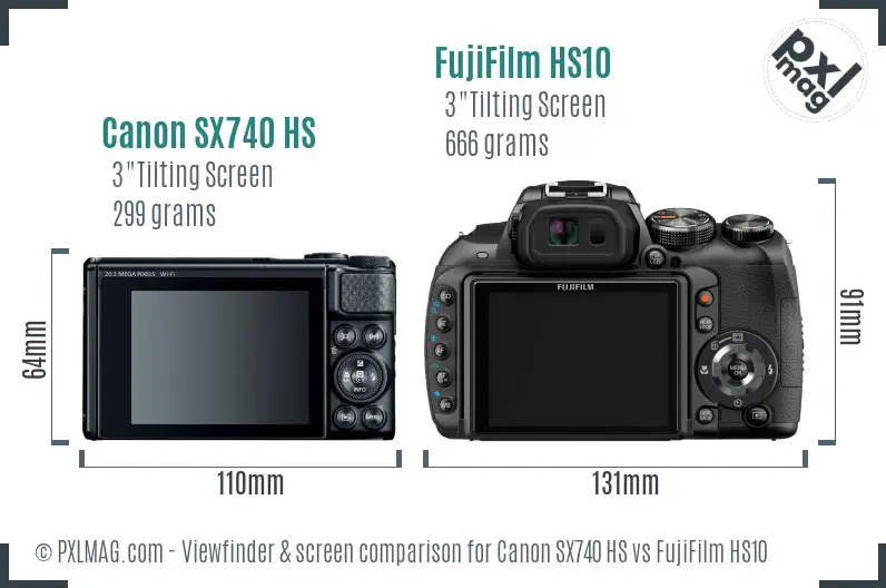 Canon SX740 HS vs FujiFilm HS10 Screen and Viewfinder comparison