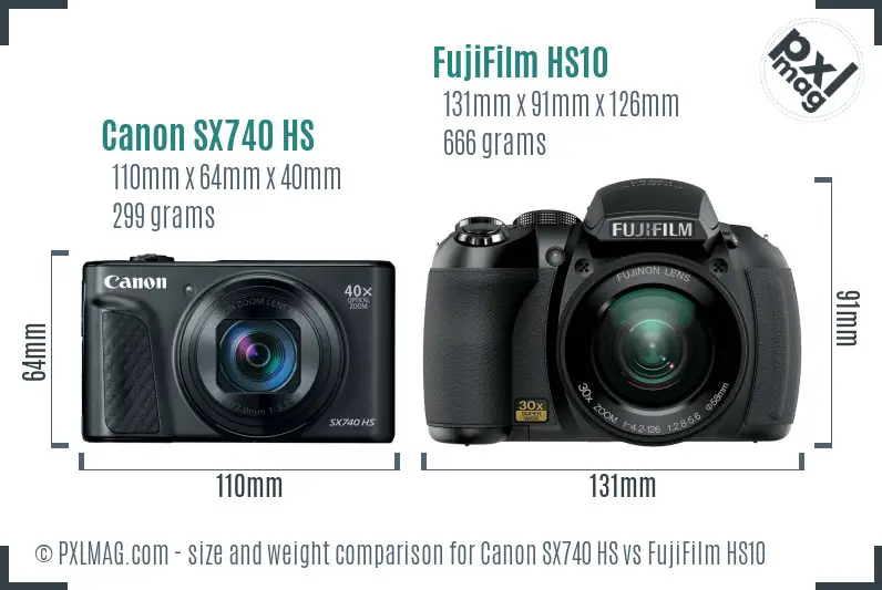 Canon SX740 HS vs FujiFilm HS10 size comparison