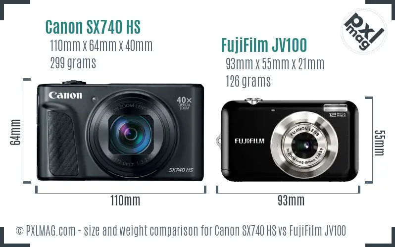 Canon SX740 HS vs FujiFilm JV100 size comparison