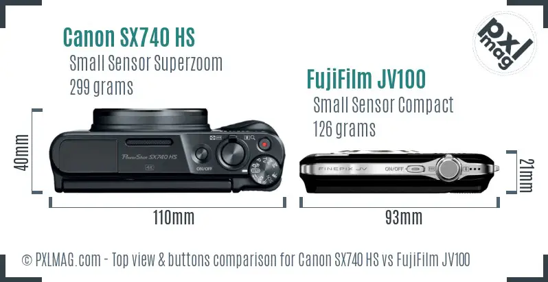 Canon SX740 HS vs FujiFilm JV100 top view buttons comparison