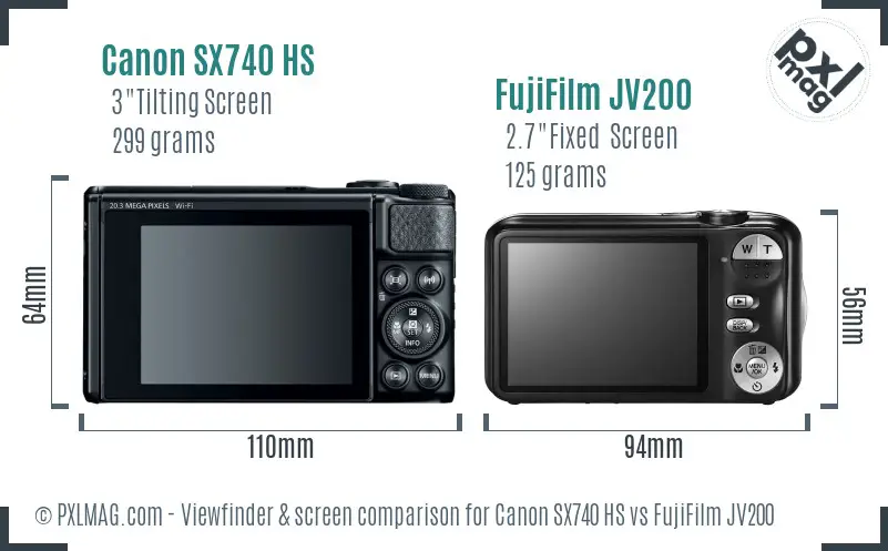 Canon SX740 HS vs FujiFilm JV200 Screen and Viewfinder comparison