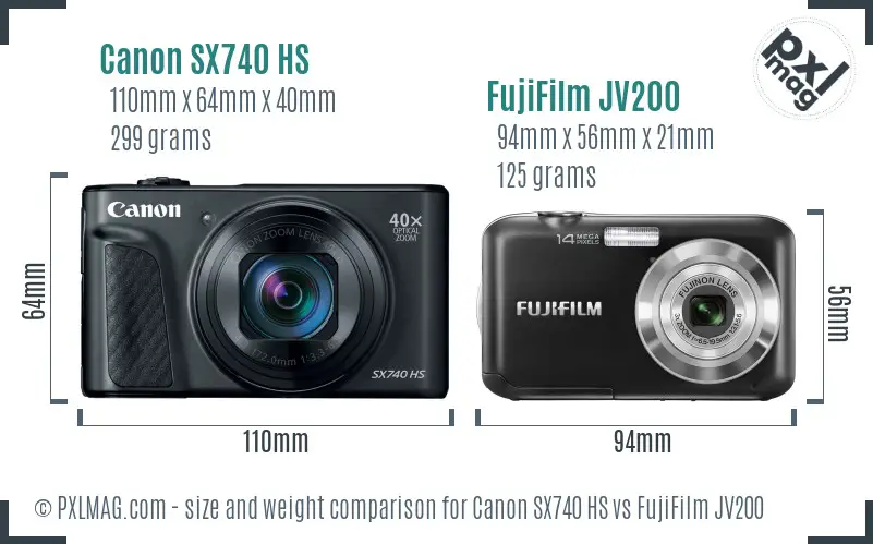 Canon SX740 HS vs FujiFilm JV200 size comparison
