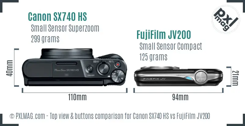 Canon SX740 HS vs FujiFilm JV200 top view buttons comparison