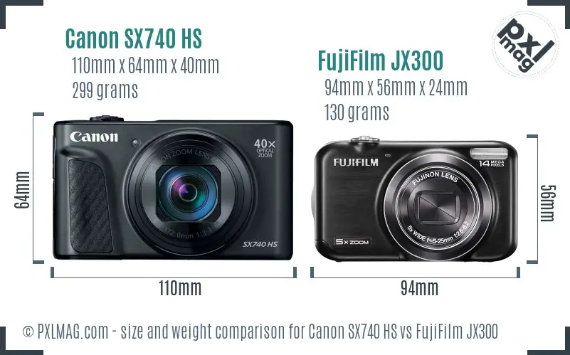Canon SX740 HS vs FujiFilm JX300 size comparison