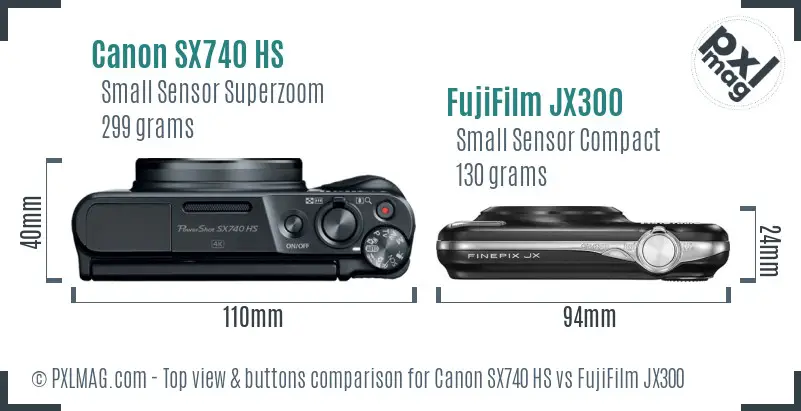 Canon SX740 HS vs FujiFilm JX300 top view buttons comparison