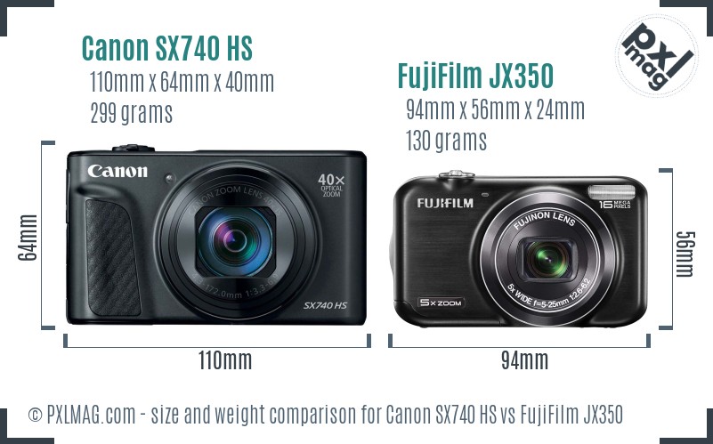 Canon SX740 HS vs FujiFilm JX350 size comparison