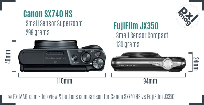 Canon SX740 HS vs FujiFilm JX350 top view buttons comparison