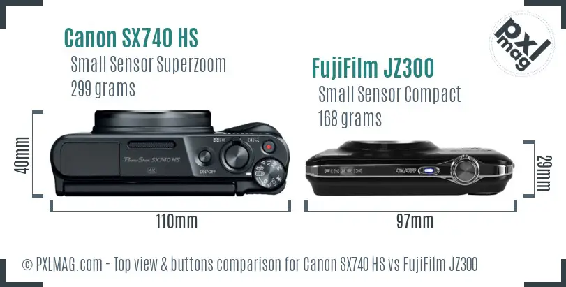 Canon SX740 HS vs FujiFilm JZ300 top view buttons comparison