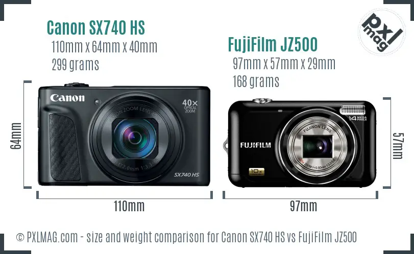 Canon SX740 HS vs FujiFilm JZ500 size comparison